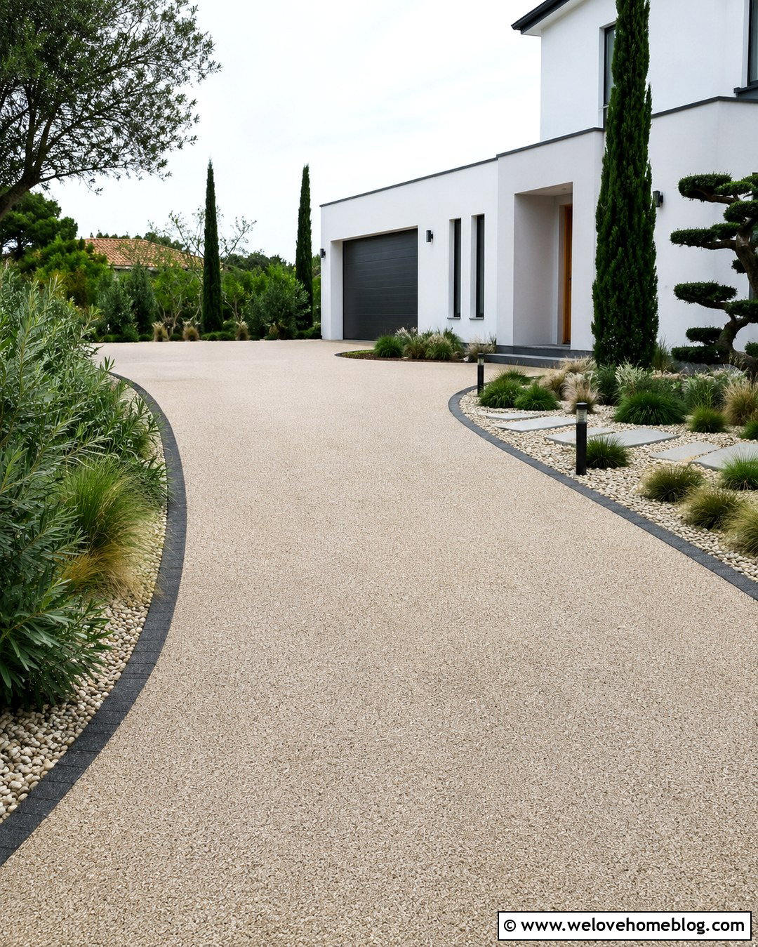 Resin Bound Gravel Driveway With Modern Landscaping - 20 Dream House Driveway Ideas