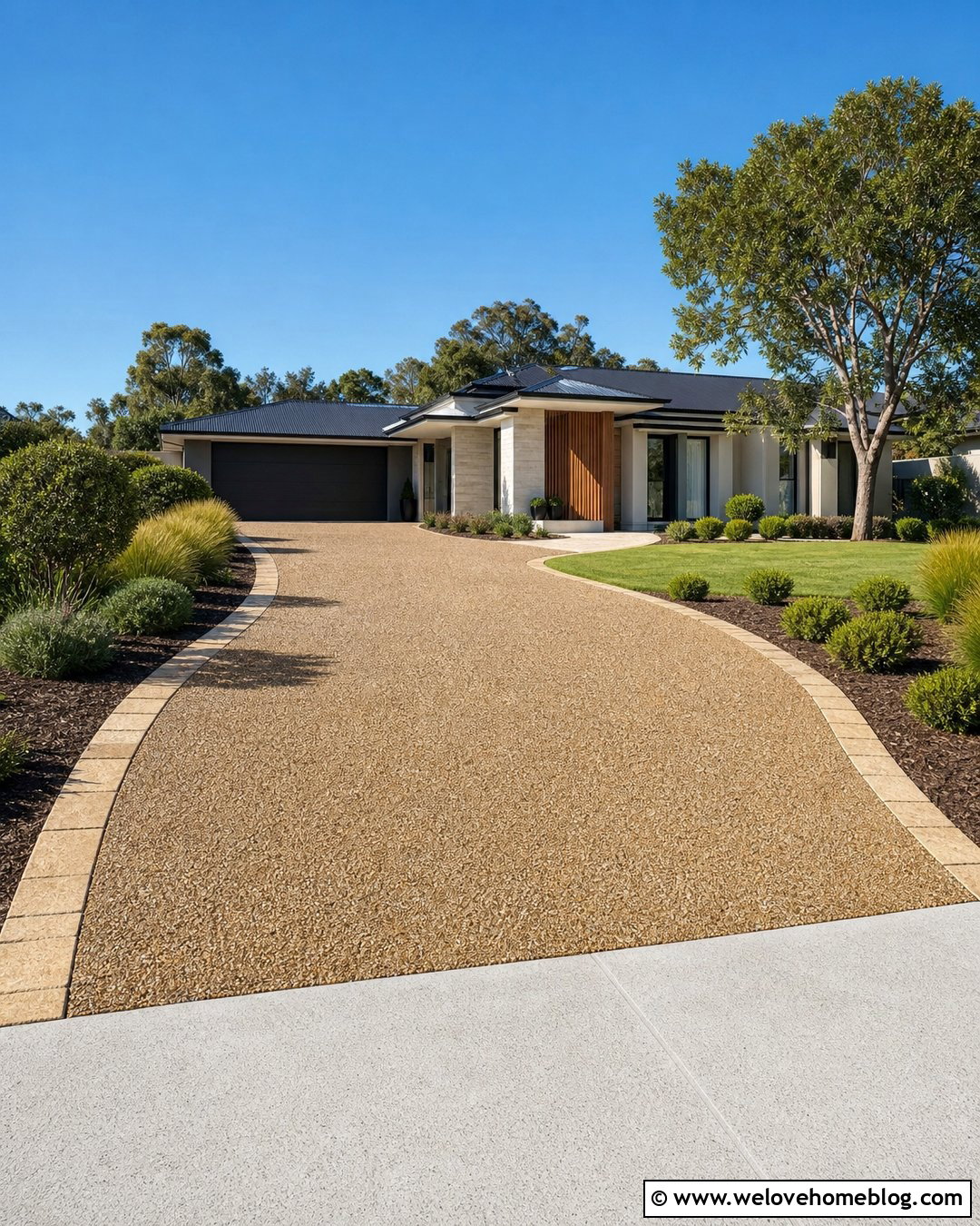 Resin Bound Gravel Driveway With Stone Borders - 20 Australian Driveway Ideas