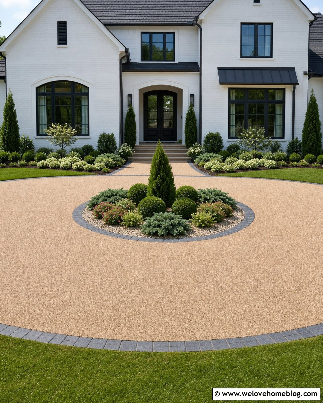 Resin Bound Half Circle Driveway With Evergreen Landscaping - 40 half circle driveway landscaping ideas