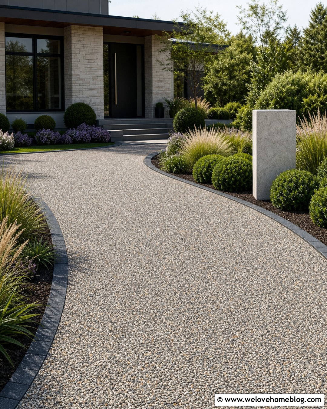 Resin Bound Pebble Driveway With Modern Landscaping - 20 pebble rock driveway ideas