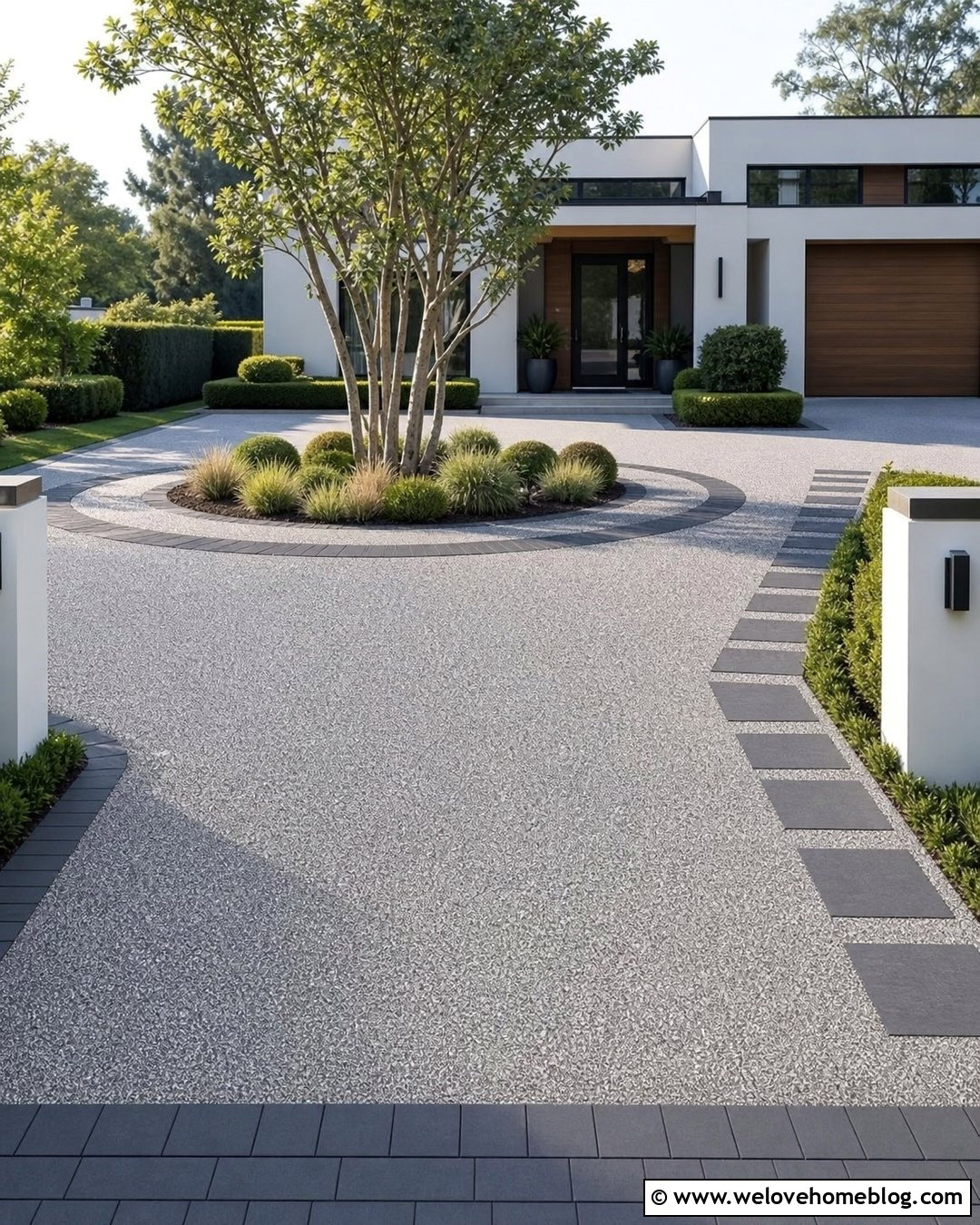 Resin Bound Roundabout Driveway With Modern Landscaping - 35 Round About Driveway Ideas