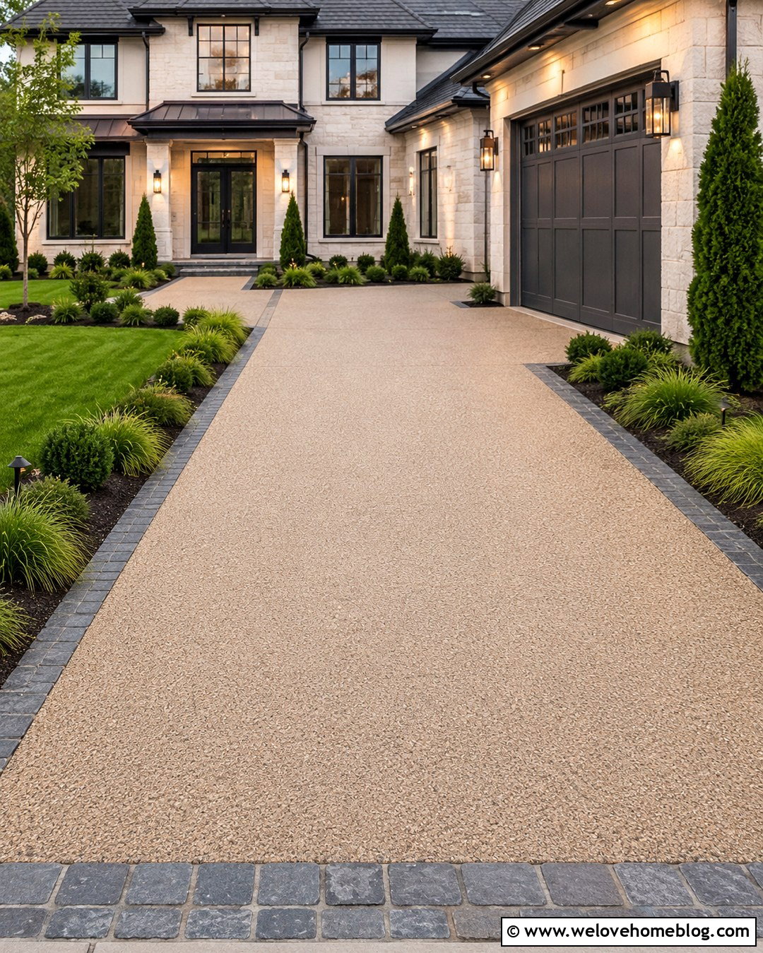 Resin Driveway Edge With Granite And Evergreen Shrubs - 20 landscaping driveway edge ideas