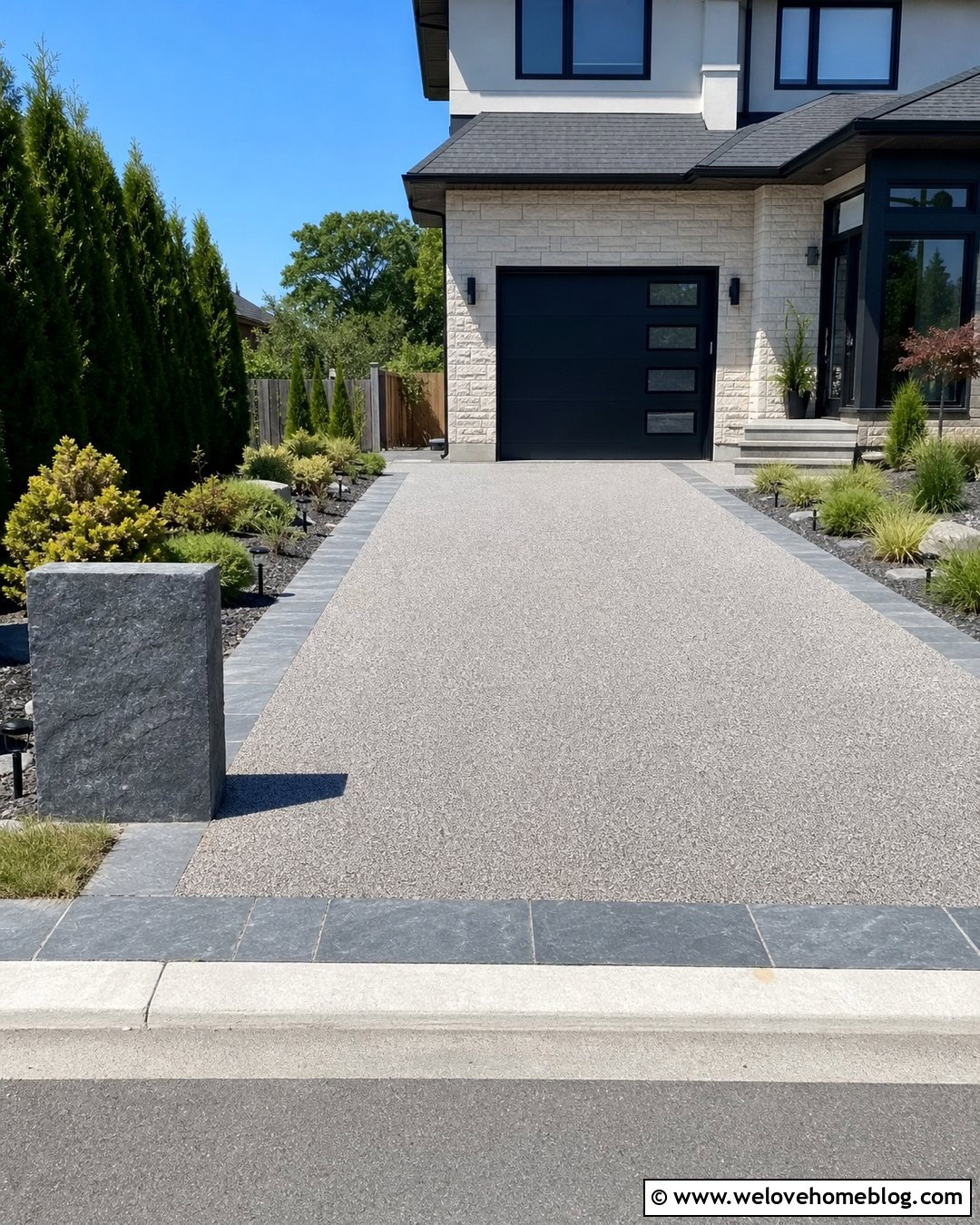 Resin Driveway With An Address Sign And Lighting - 40 resin driveway ideas