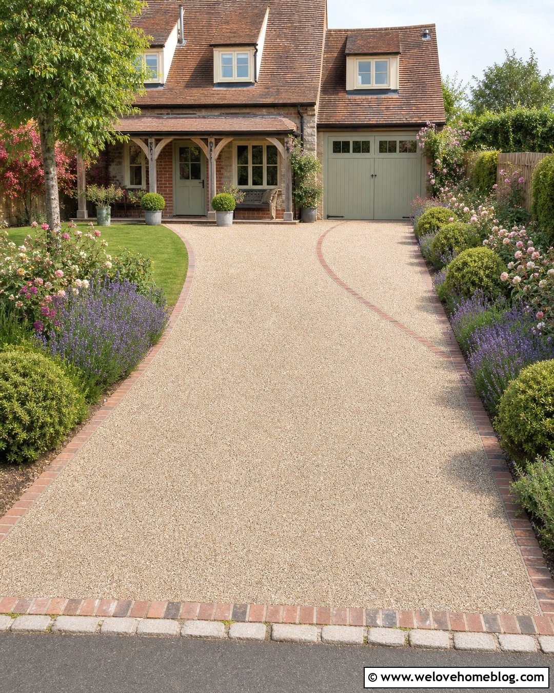 Resin Driveway With Brick Ribbon Detail - 20 Resin Driveway Inspiration Ideas