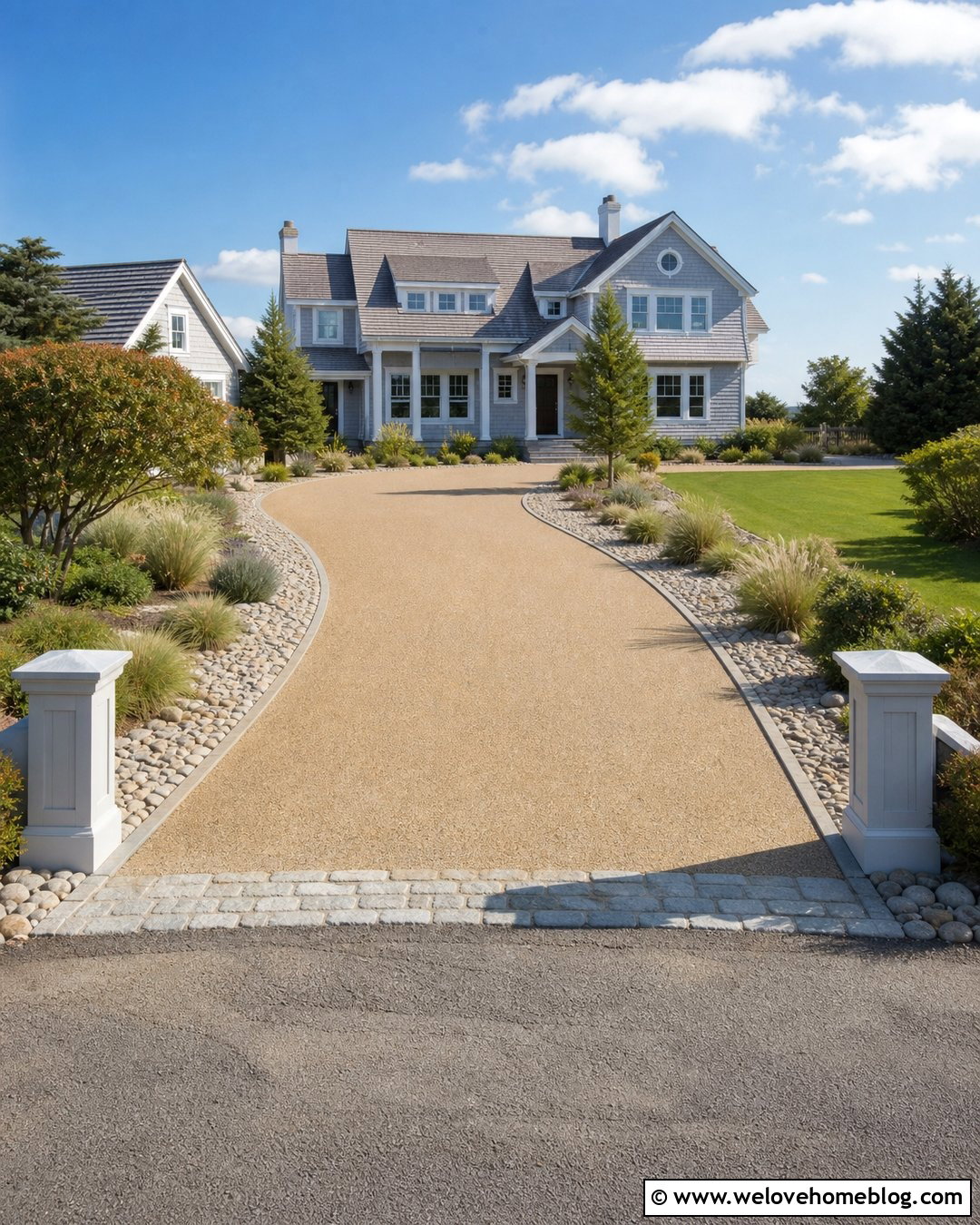 Resin Driveway With Coastal River Rock Border - 20 river rock along driveway ideas