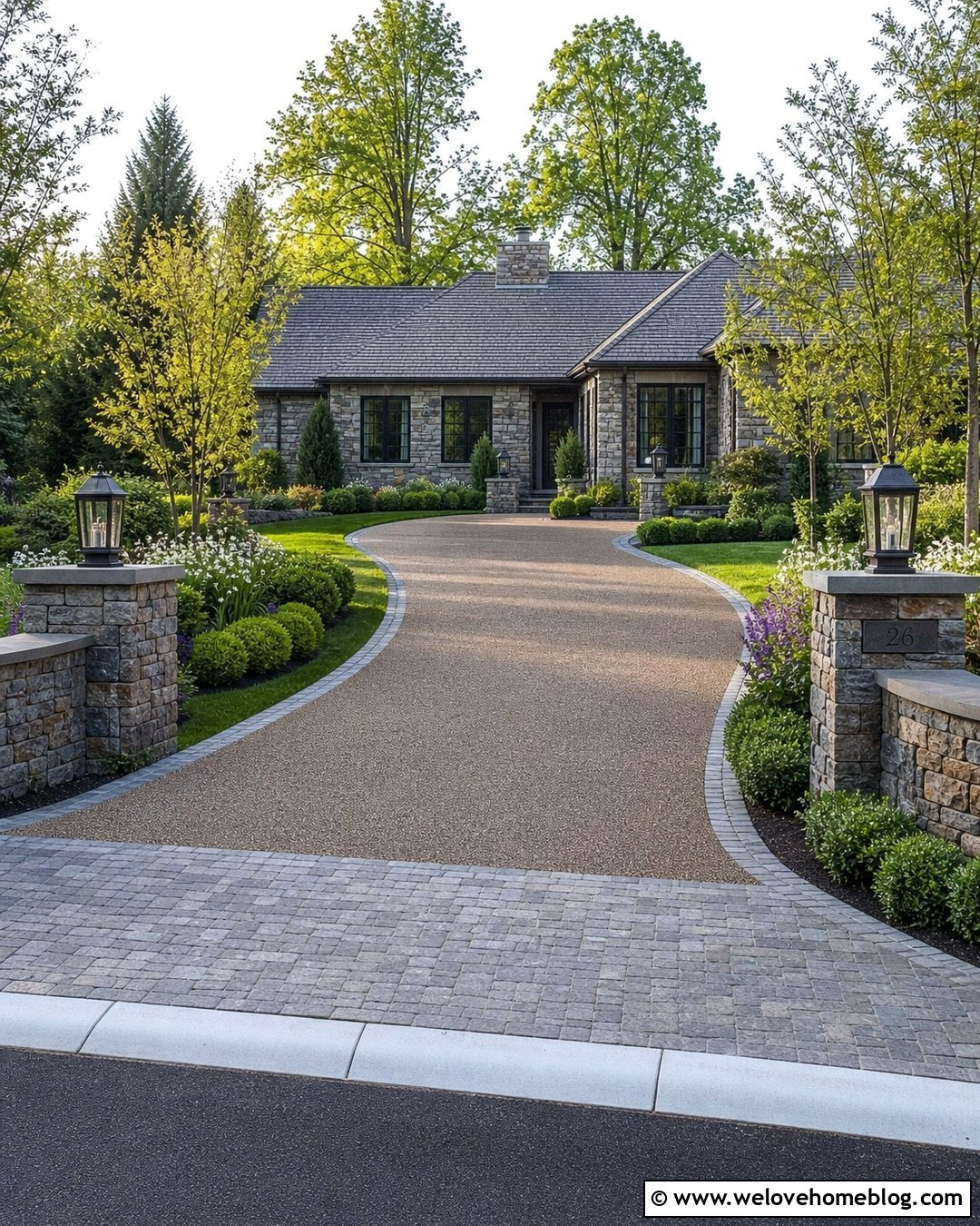 Resin Driveway With Cobblestone Entrance Apron - 20 Resin Driveway Inspiration Ideas