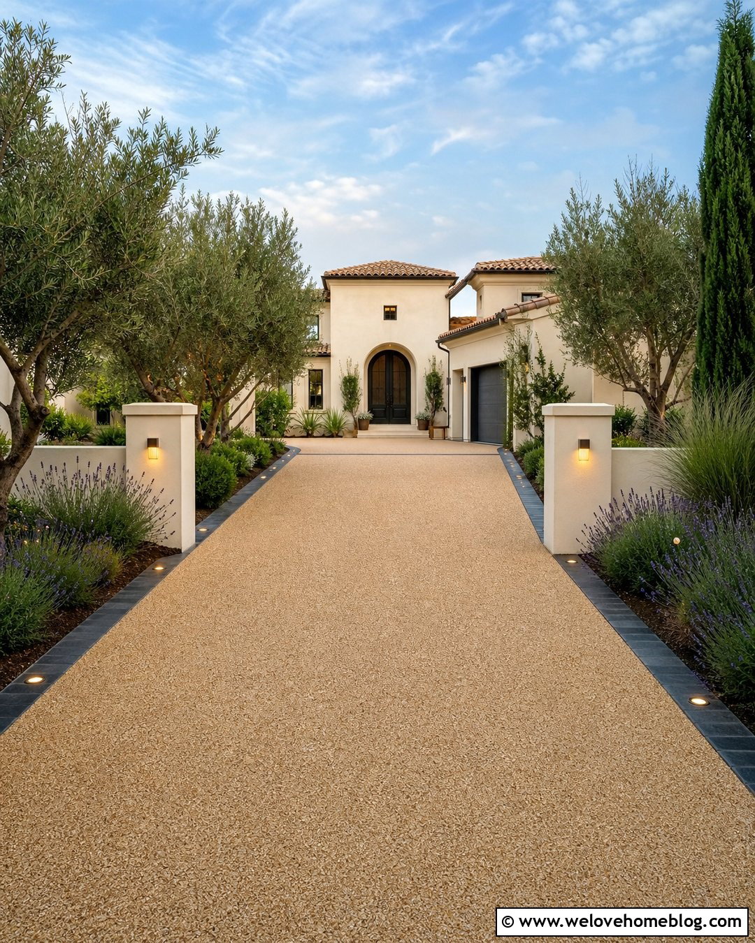 Resin Driveway With Flush Paver Lighting - 20 Lighted Driveway Ideas