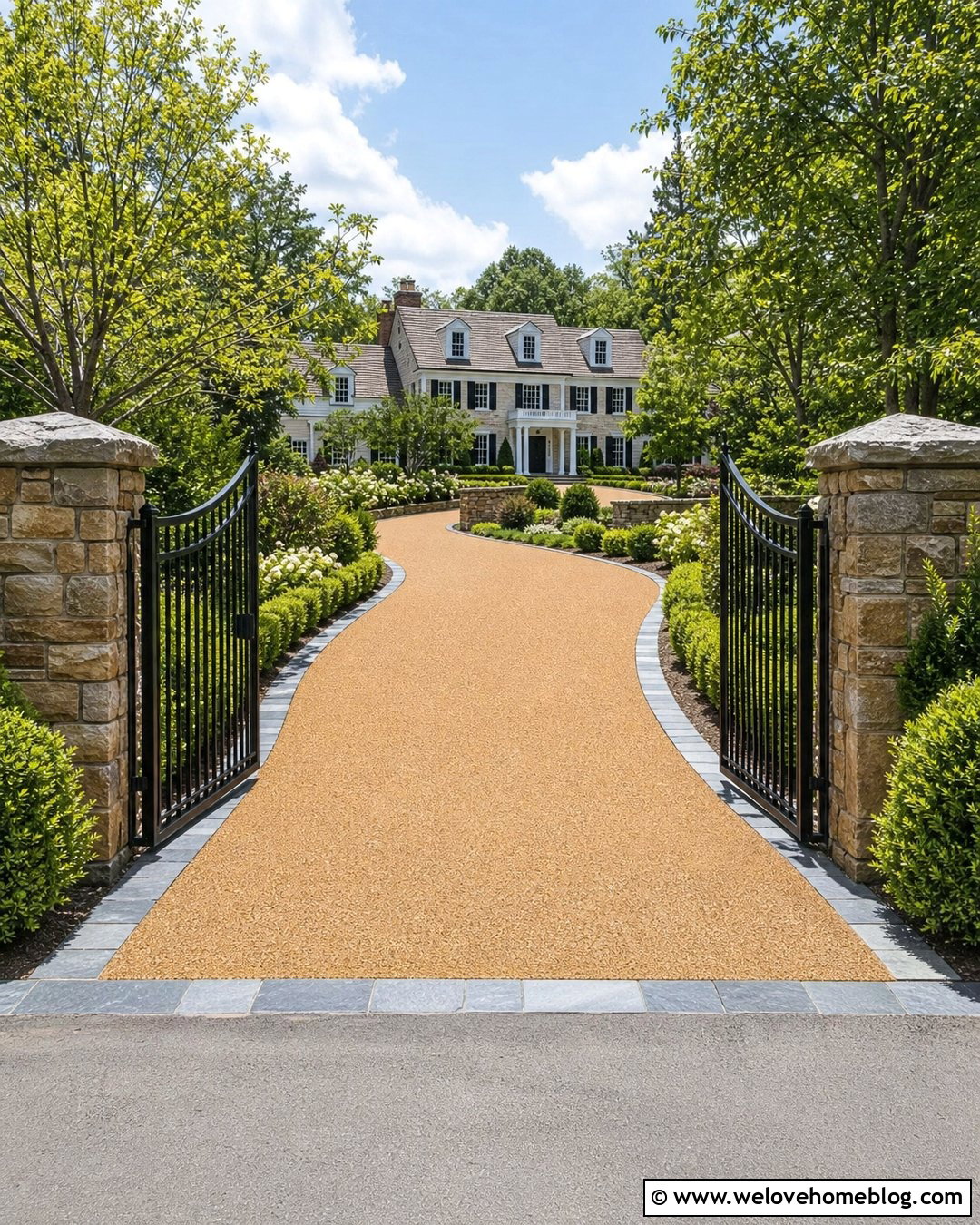 Resin Driveway With Gates And Stone Pillars - 20 Resin Drives Driveways Ideas