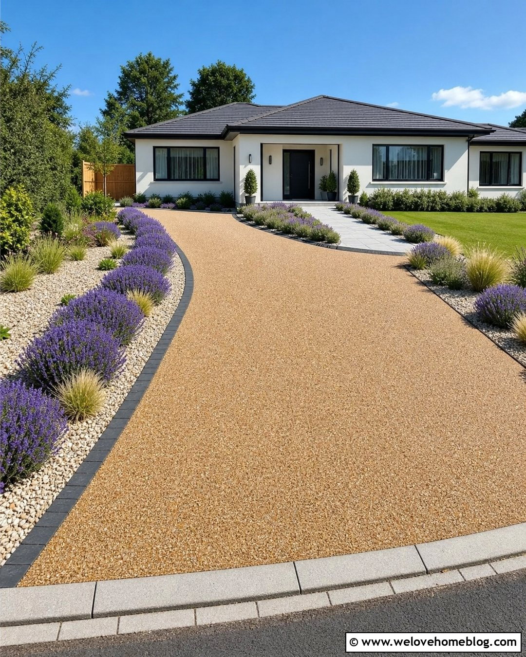 Resin Driveway With Lavender Border