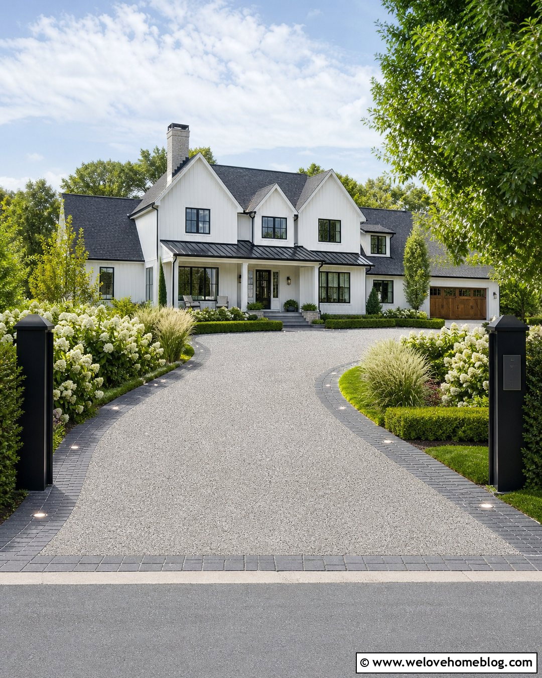 Resin Driveway With Lighted Paver Border - 20 Resin Driveway Inspiration Ideas