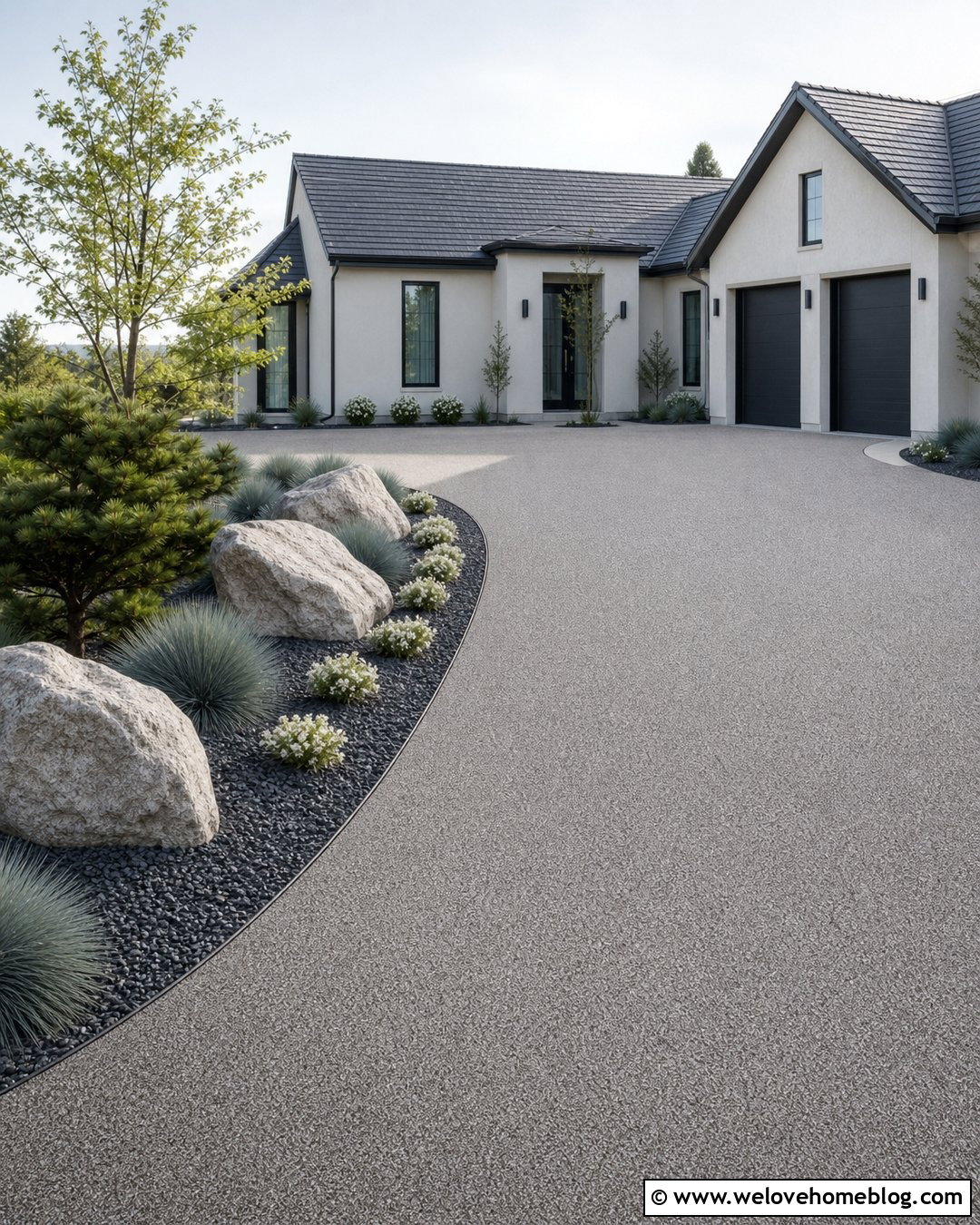 Resin Driveway With Minimal Boulder Beds - 20 driveway boulder landscape ideas