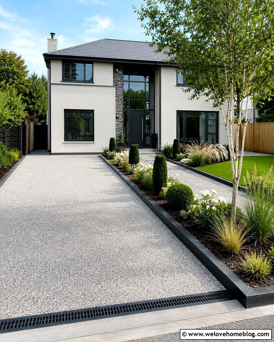 Resin Driveway With Modern Planting - 20 Driveway Landscaping Uk Ideas