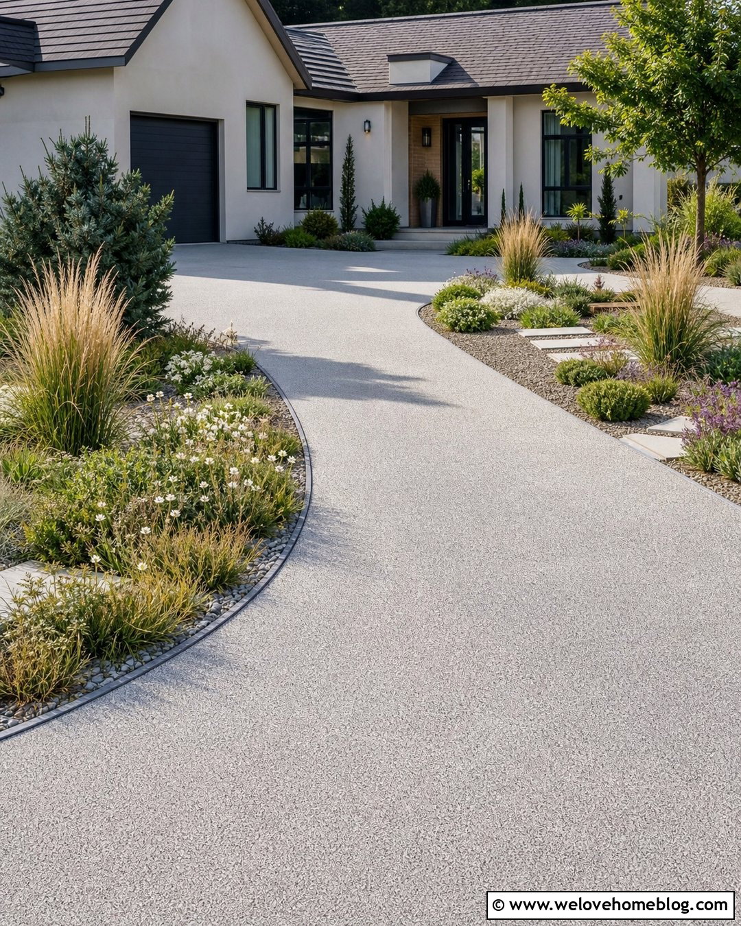 Resin Driveway With Ornamental Grass Landscaping - 40 resin driveway ideas