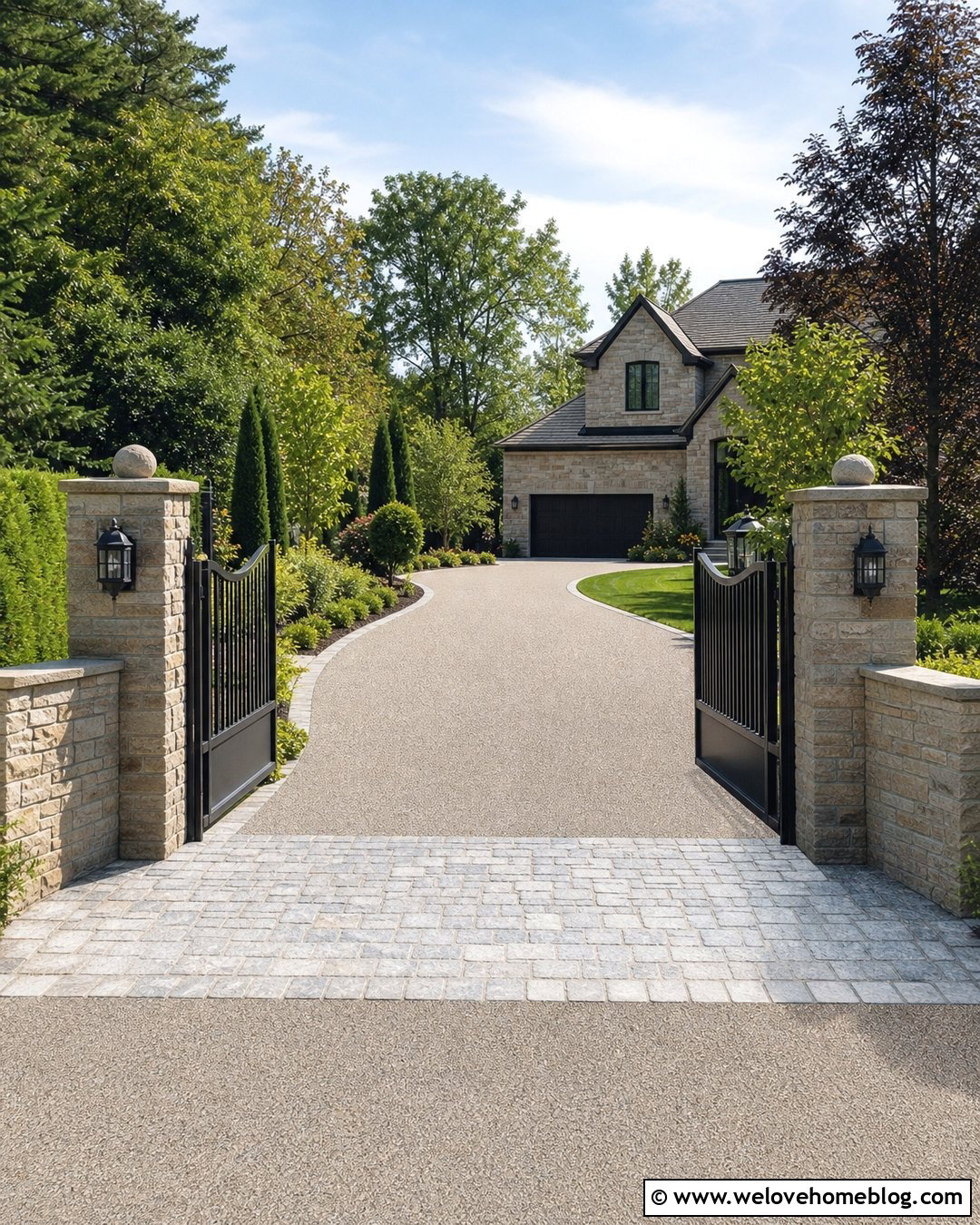 Resin Driveway With Stone Pillars And Metal Gates - 40 resin driveway ideas