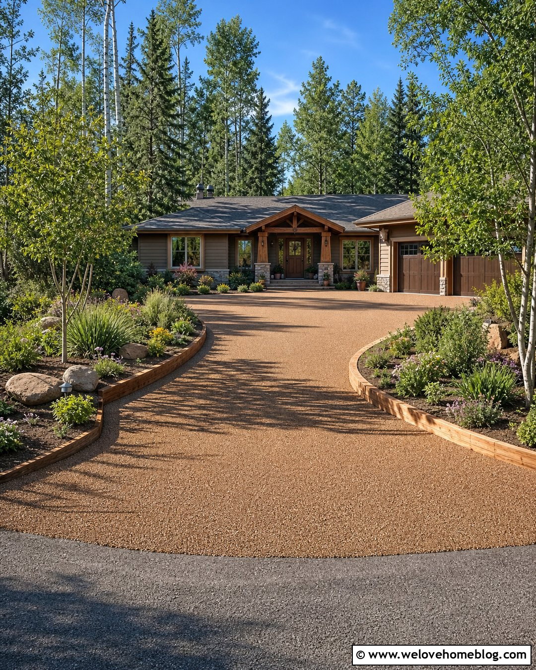 Resin Driveway With Timber Edging - 20 Resin Driveway Inspiration Ideas