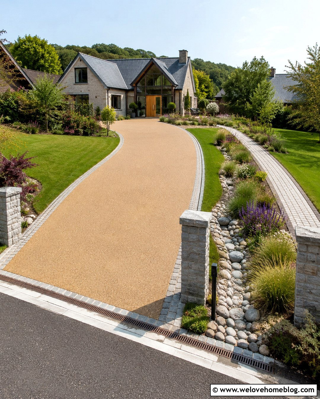 Resin Gravel Driveway With Stone Drainage Channel - 20 Resin Gravel Driveway Ideas