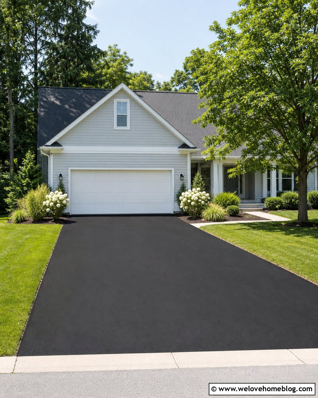 Resurfaced Asphalt Driveway With Clean Lawn Edges - 20 Budget Friendly Driveway Ideas