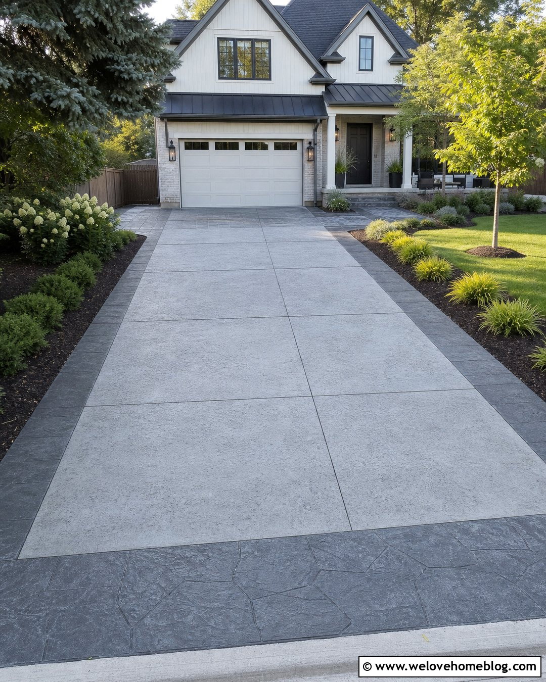 Resurfaced Concrete Driveway With Decorative Overlay - 20 Large Concrete Driveway Ideas