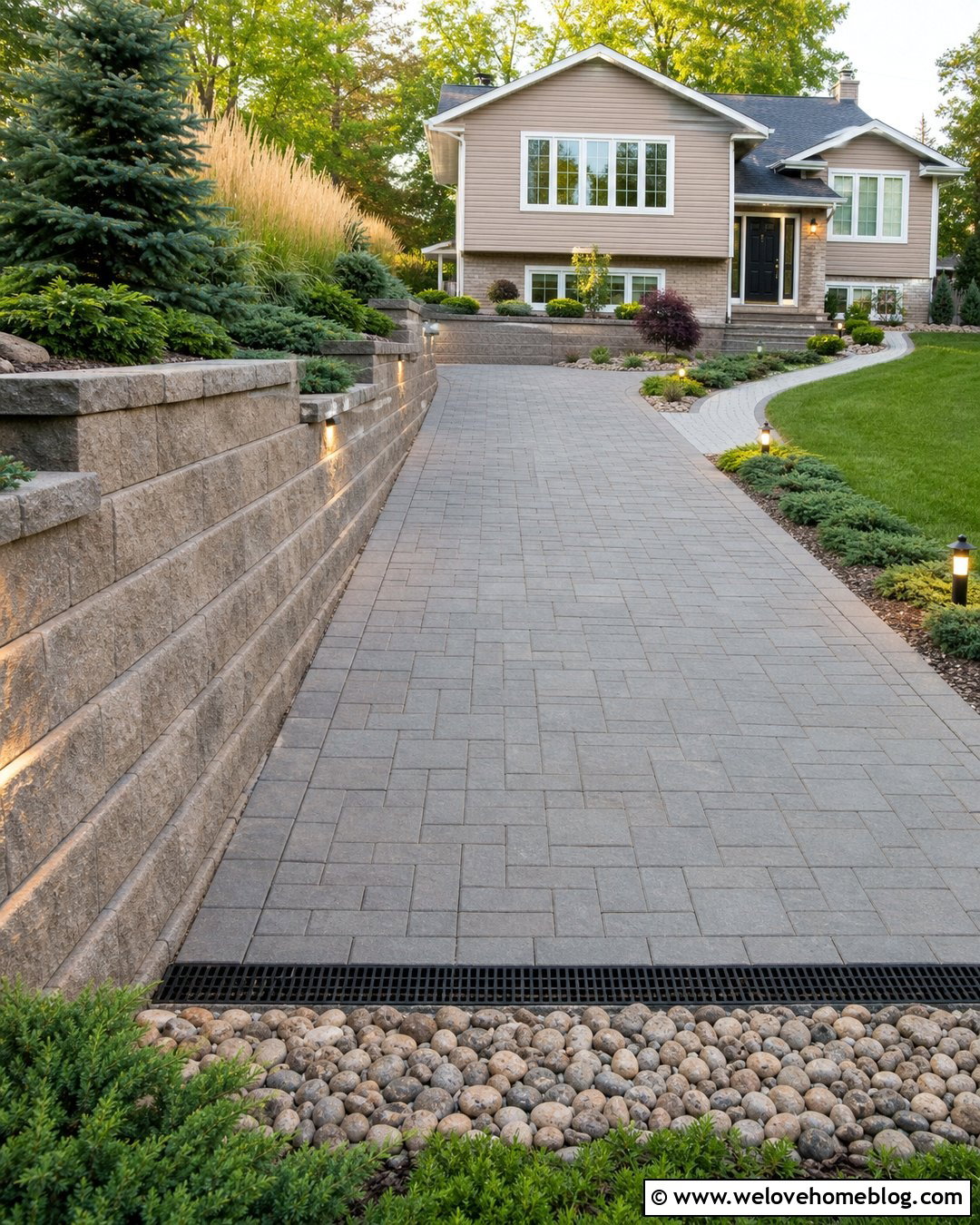 Retaining Wall Driveway With Channel Drain