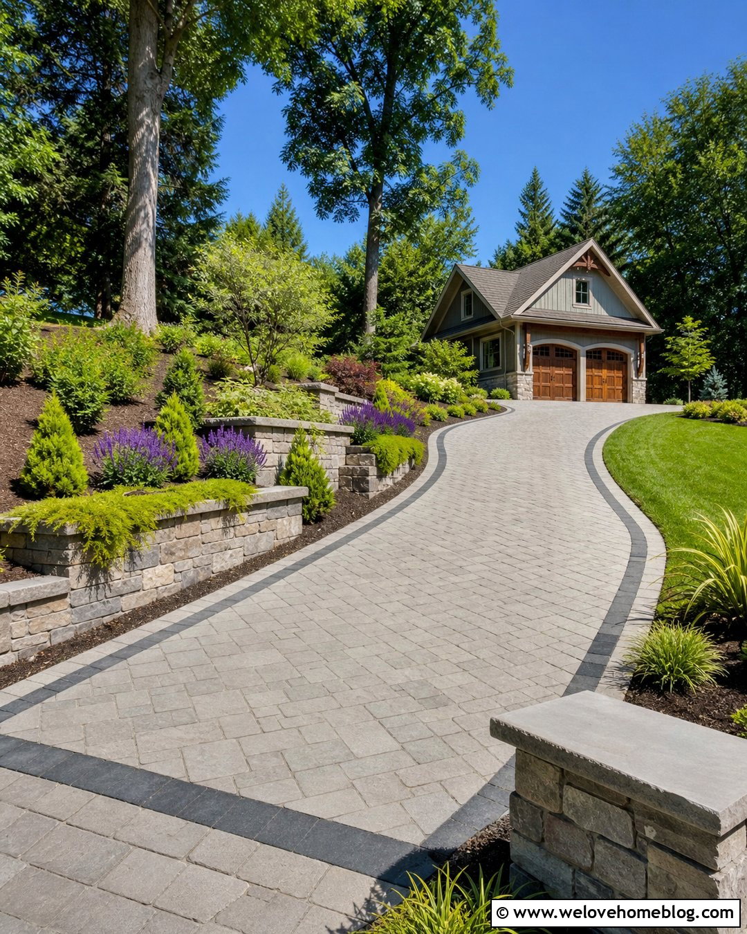 Retaining Wall Planters Beside A Garage Driveway - 20 Retaining Wall Driveway Garage Ideas