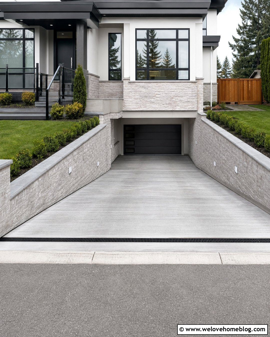 Retaining Wall With A Below Grade Garage Driveway - 20 Retaining Wall Driveway Garage Ideas