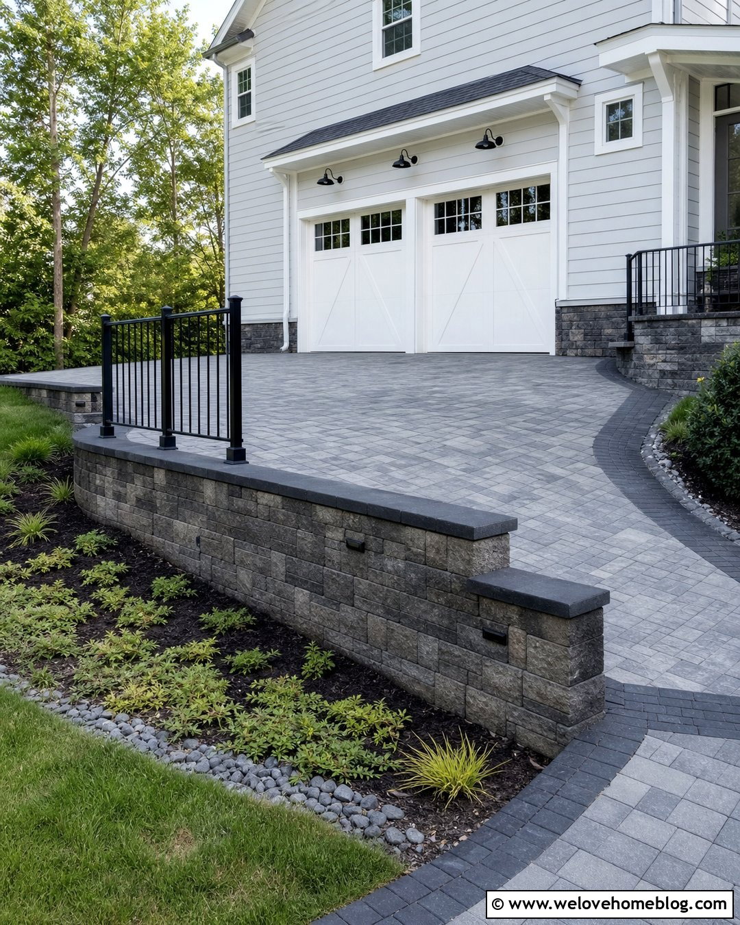 Retaining Wall With A Raised Garage Parking Pad - 20 Retaining Wall Driveway Garage Ideas