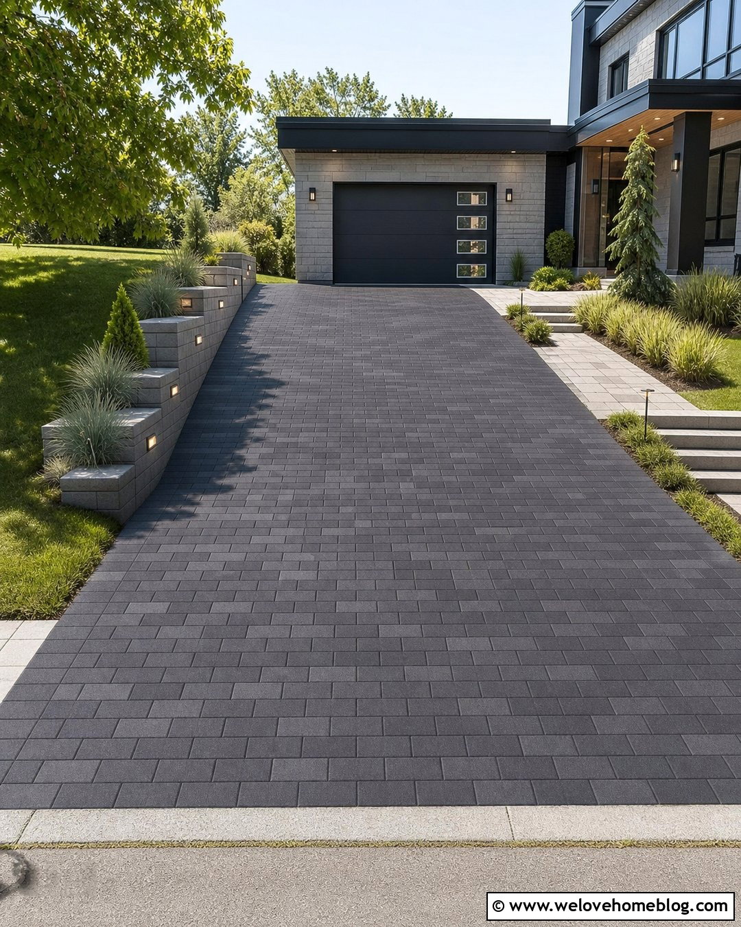 Retaining Wall With Garage Driveway Lighting - 20 Retaining Wall Driveway Garage Ideas