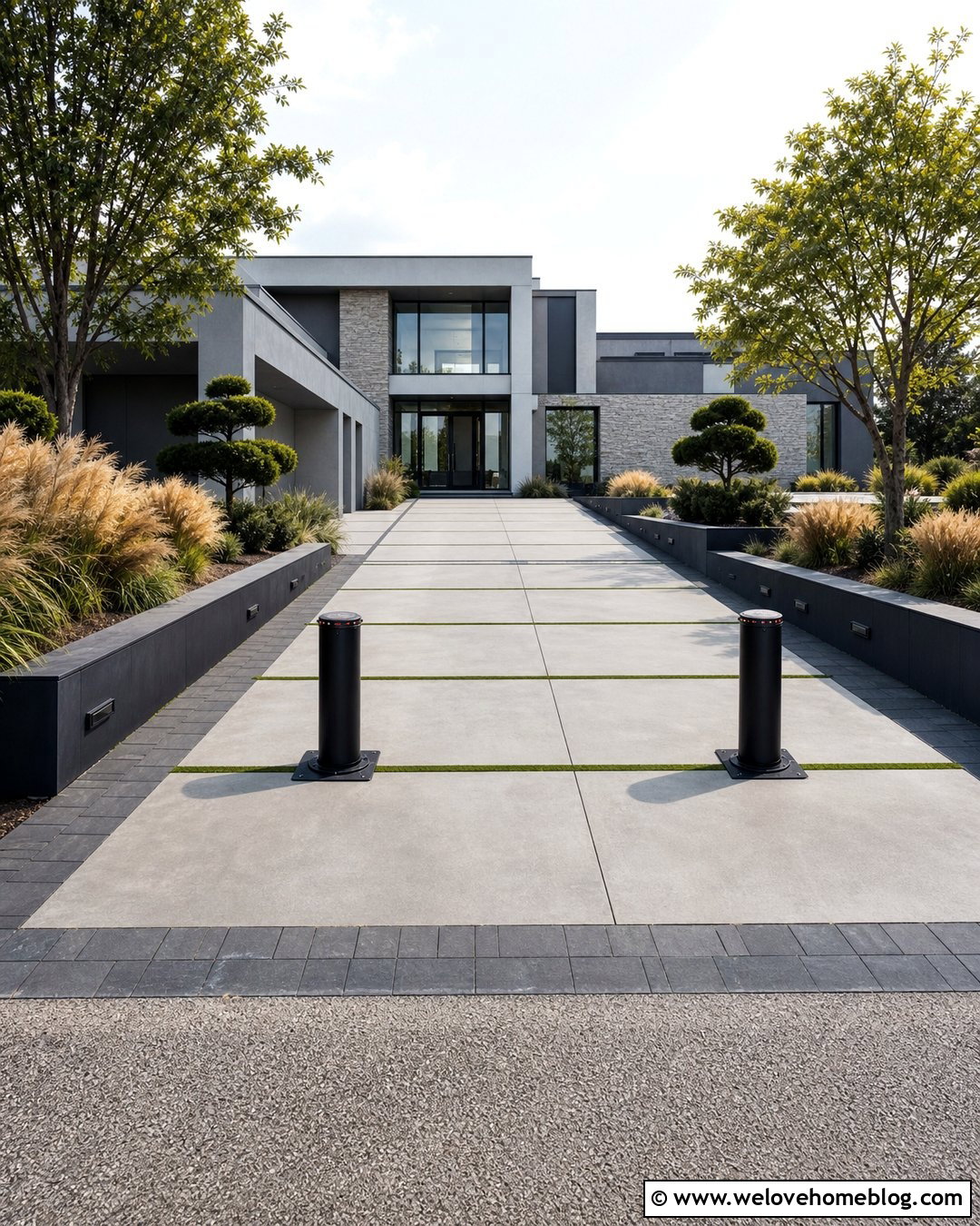 Retractable Bollard Driveway Stopper For A Modern House - 20 Driveway Stopper Ideas