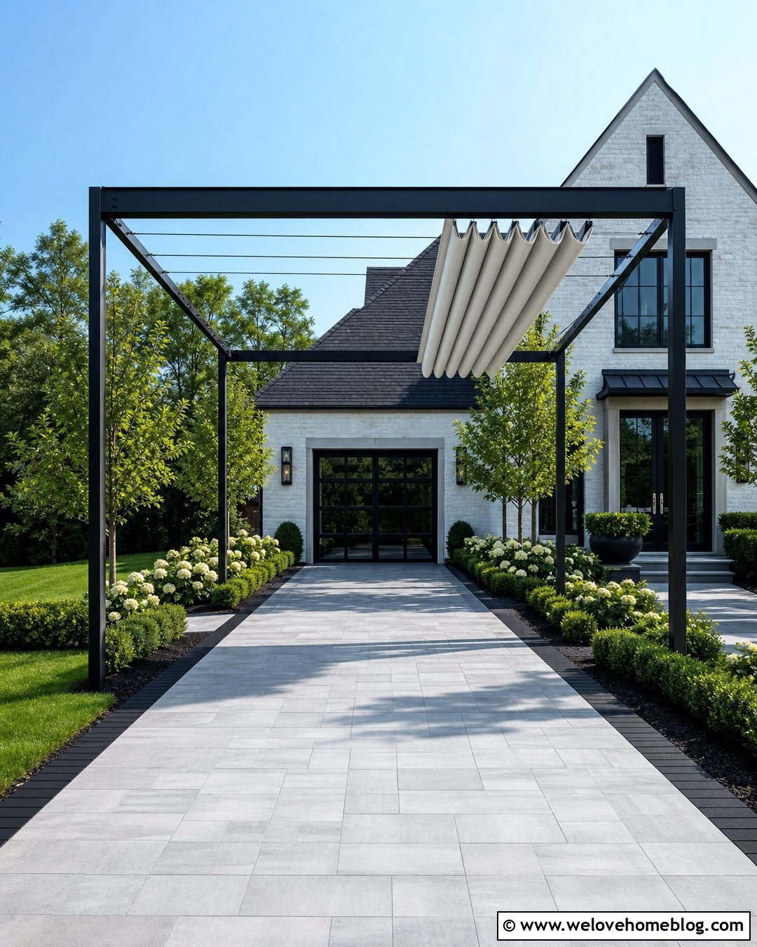 Retractable Cable Driveway Canopy - 20 Driveway Sun Shade Ideas