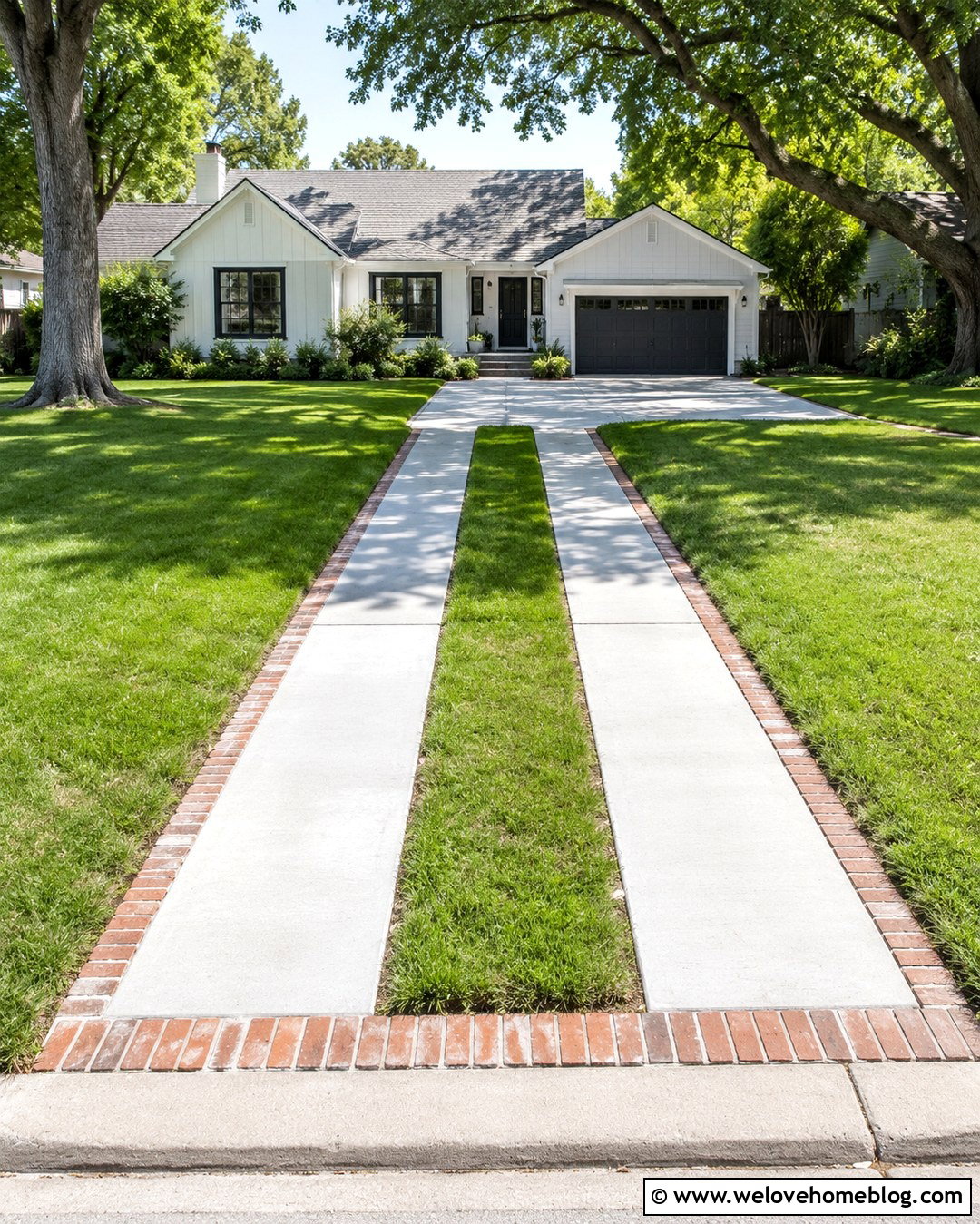 Ribbon Driveway With Grass Strips - 20 Driveway Makeover Project Ideas