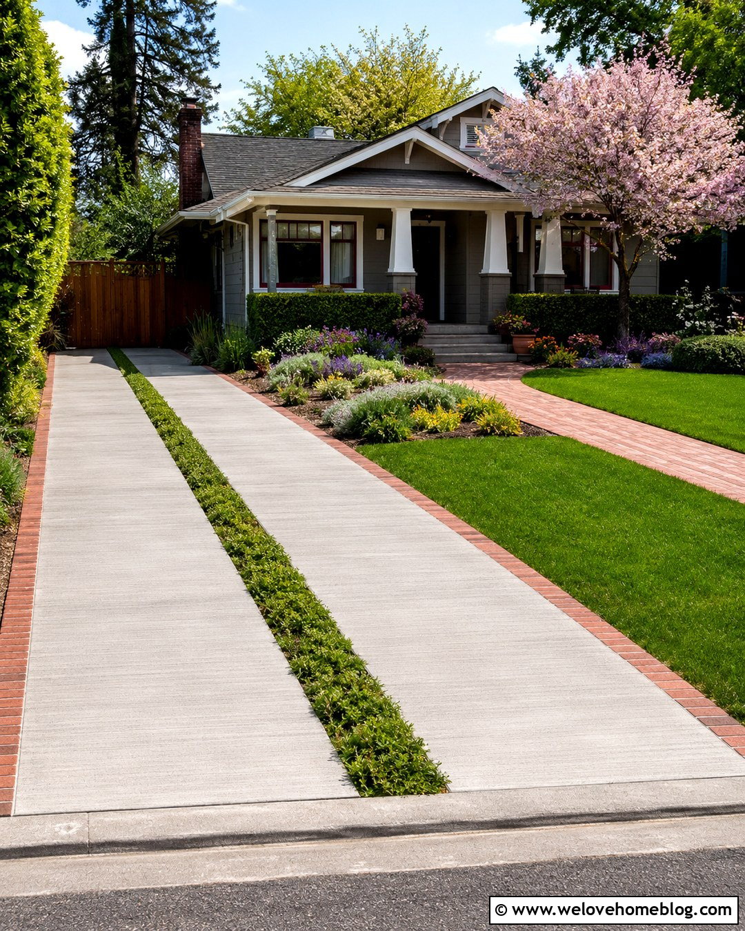 Ribbon Driveway With Green Ground Cover - 20 Front Of House Driveway Ideas