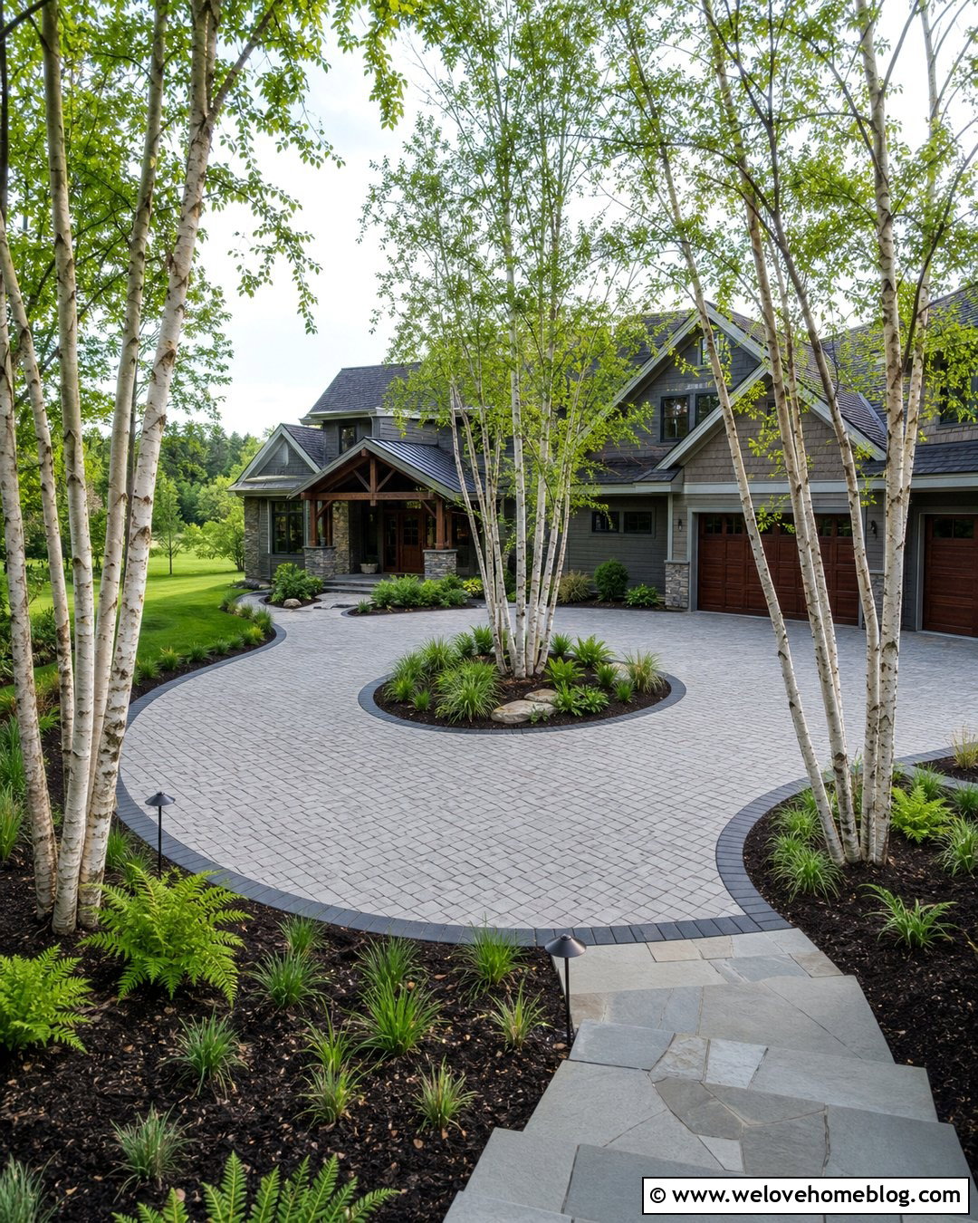 River Birch Circular Driveway - 20 trees to line driveway front yards ideas