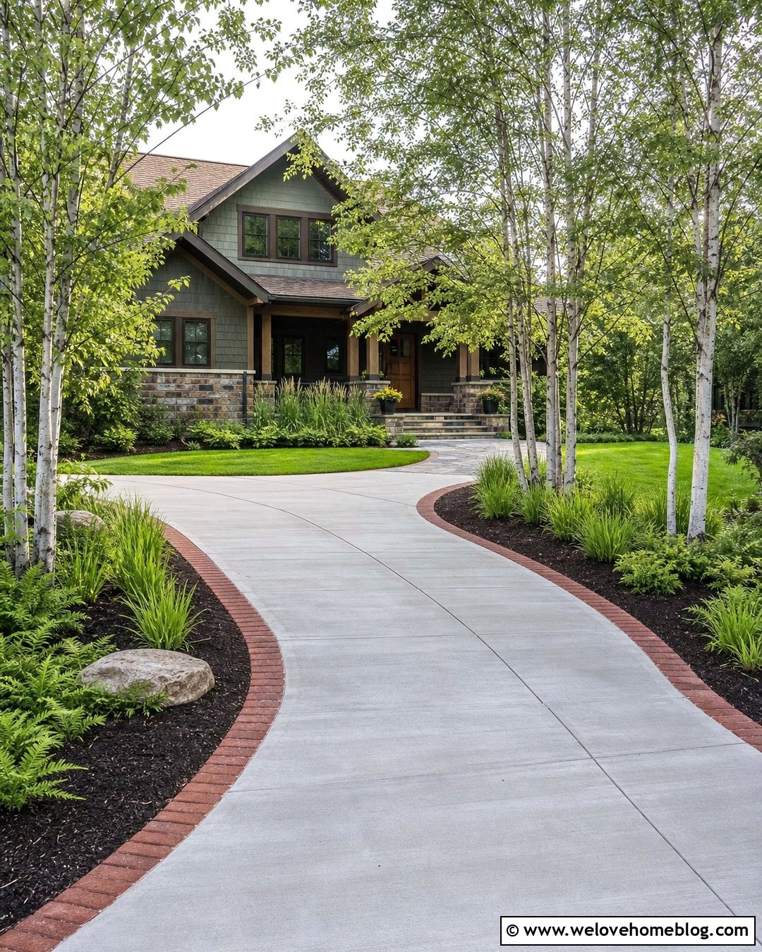 River Birch Curved Concrete Driveway - 20 Fast Growing Driveway Trees Ideas