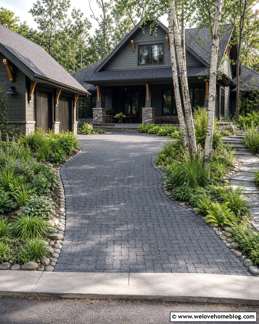 River Birch Tree Lined Permeable Driveway - 40 Tree Lined Driveway Ideas