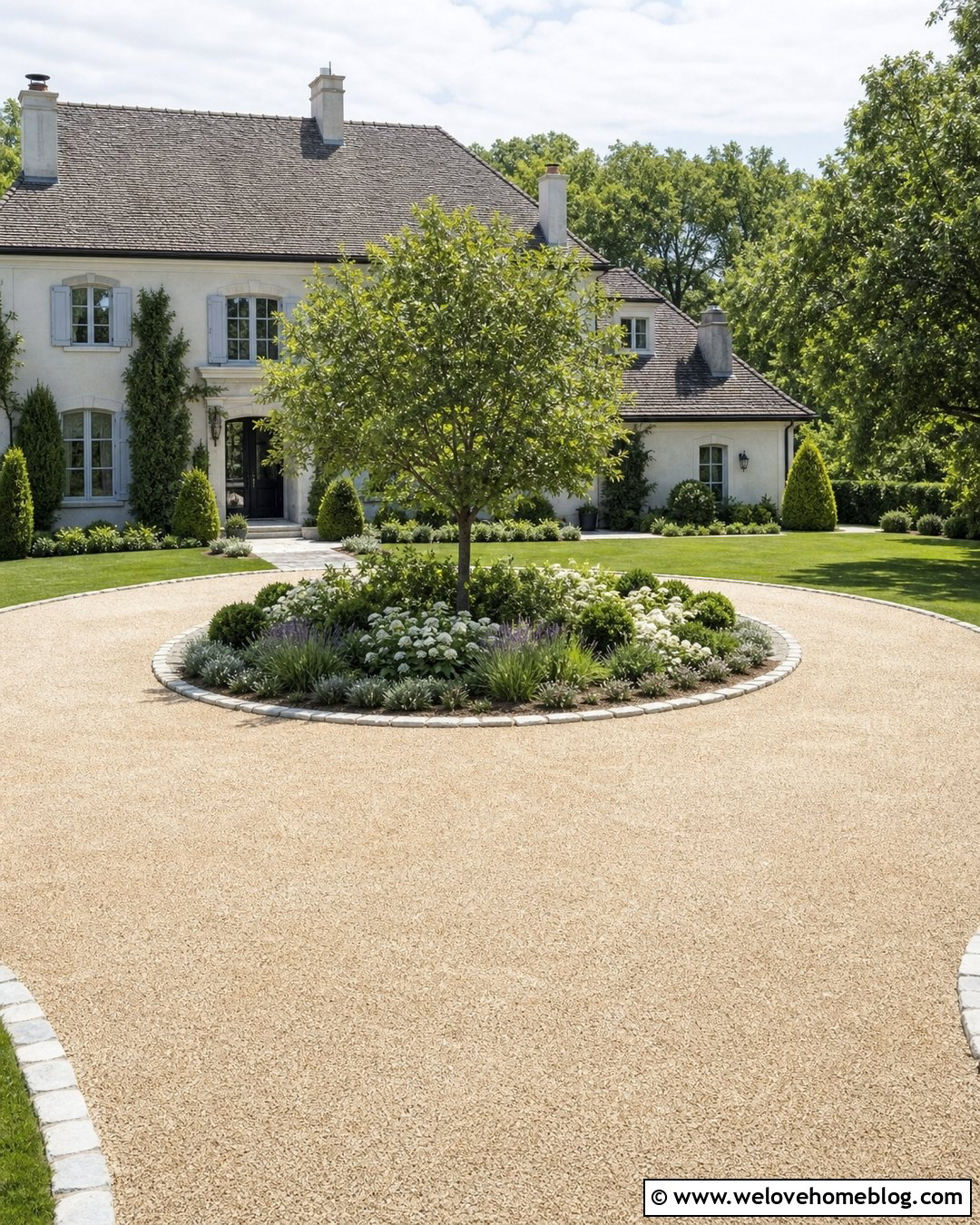 River Gravel Circular Driveway With Center Garden - 20 Gravel Driveway Pictures Ideas