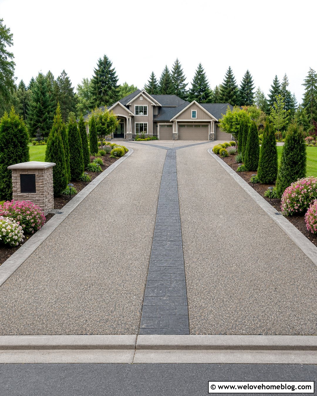 River Rock Concrete Driveway With Center Ribbon - 20 river rock concrete driveway ideas