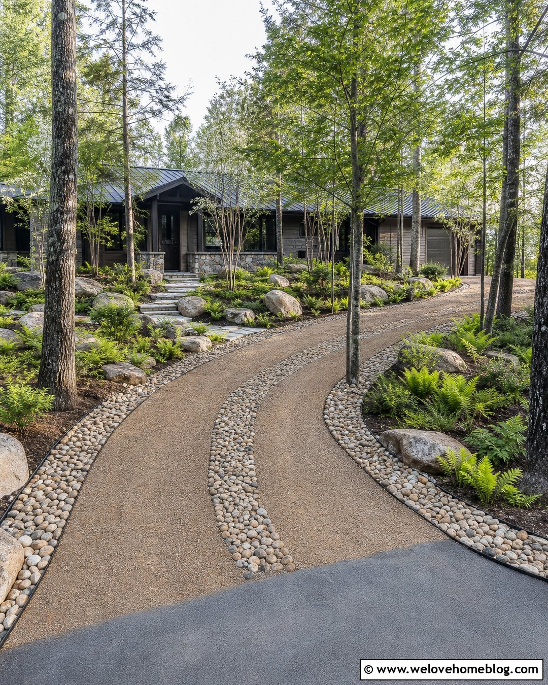 River Rock Driveway With Crushed Gravel Tracks