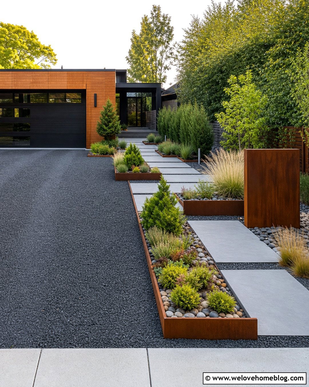Rock Driveway With Corten Steel Edging - 20 rock driveway front yards ideas