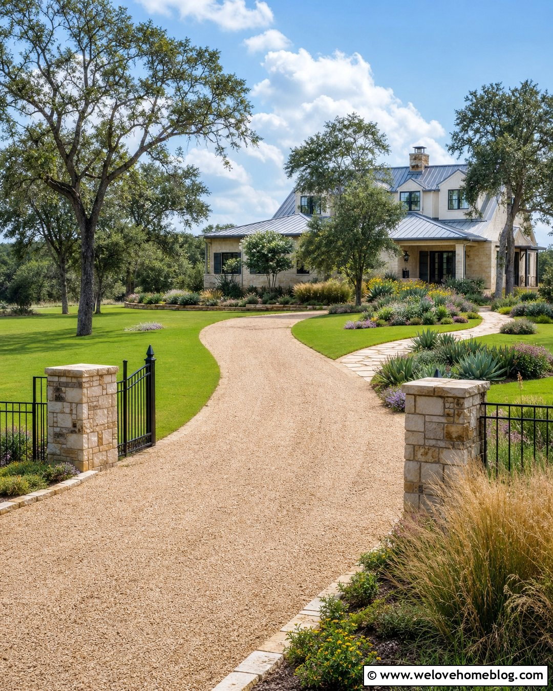 Rock Edging With Natural Stone Gate - 25 Rock Driveway Edging Ideas