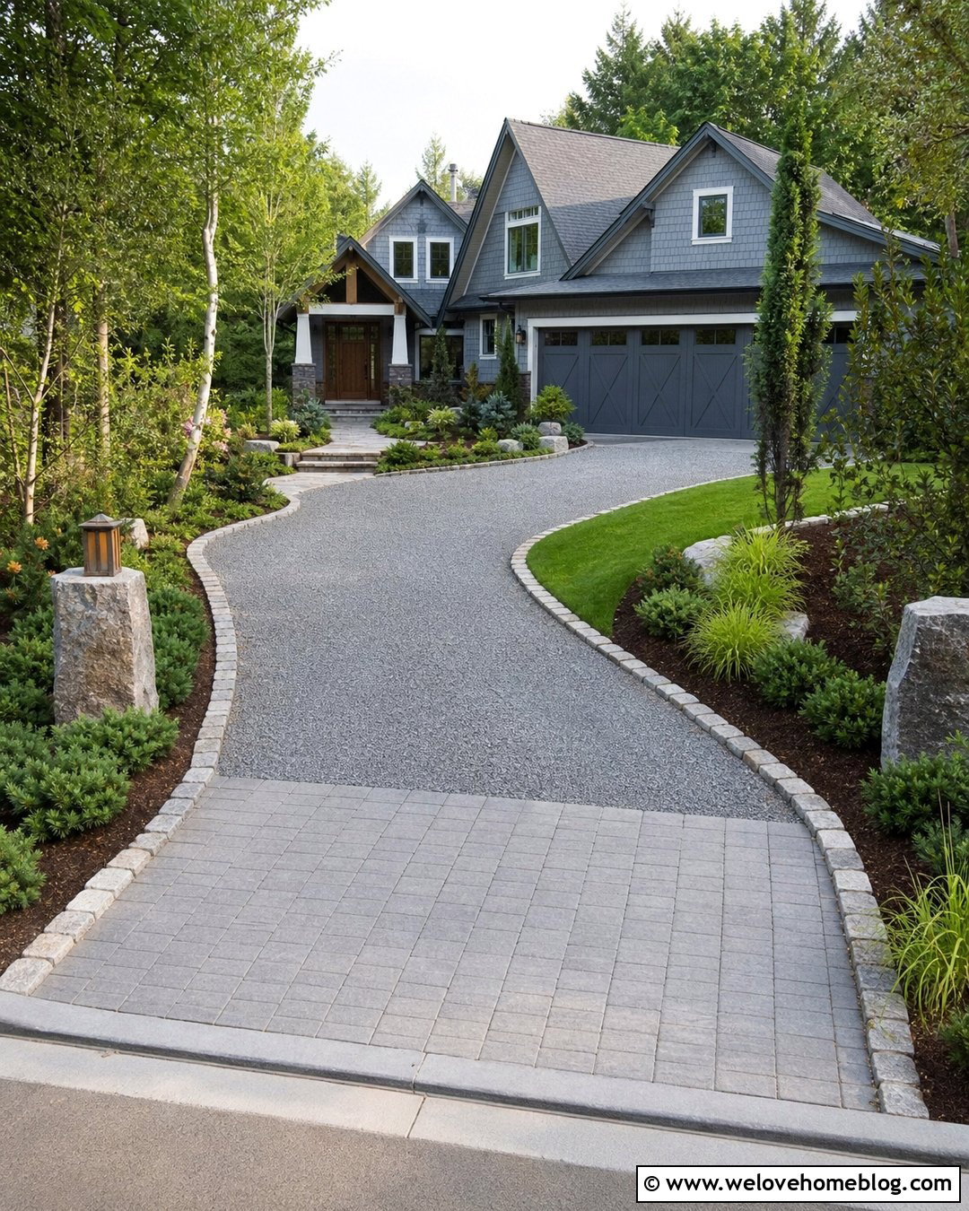 Rock Edging With Paver Apron - 25 Rock Driveway Edging Ideas