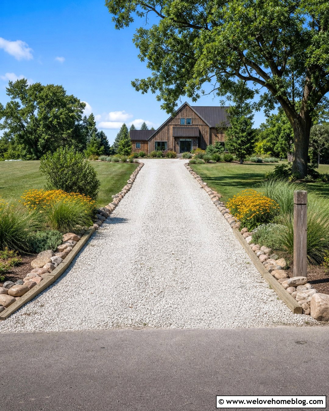 Rock Edging With Timber Border - 25 Rock Driveway Edging Ideas