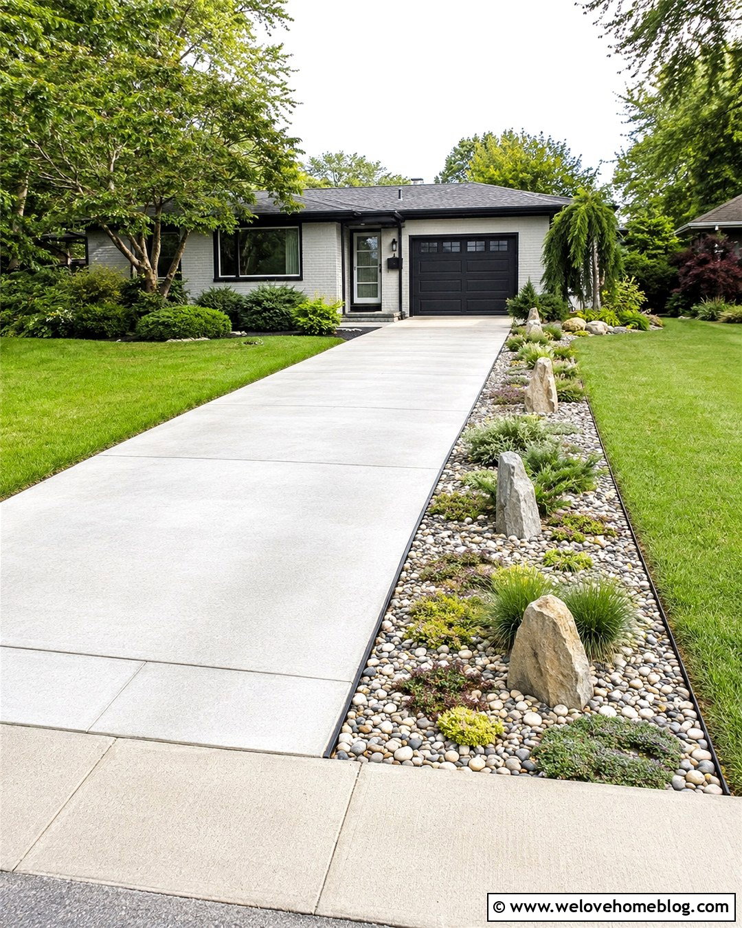 Rock Garden Along Narrow Driveway - 20 Rocks Along Driveway Ideas