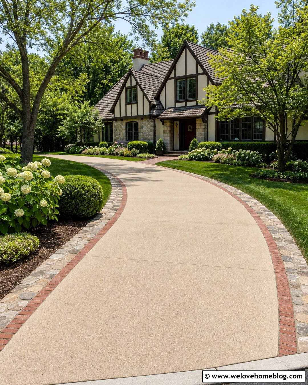 Rock Lined Driveway With Brick Ribbon - 25 Rock Lined Driveway Ideas