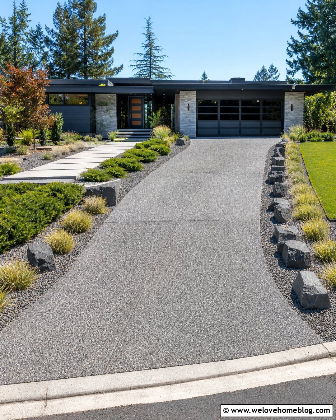 Rock Lined Driveway With Ornamental Grass - 25 Rock Lined Driveway Ideas