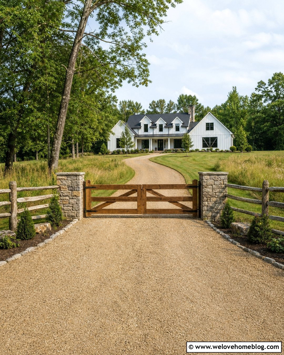 Rock Lined Driveway With Wood Gate - 25 Rock Lined Driveway Ideas
