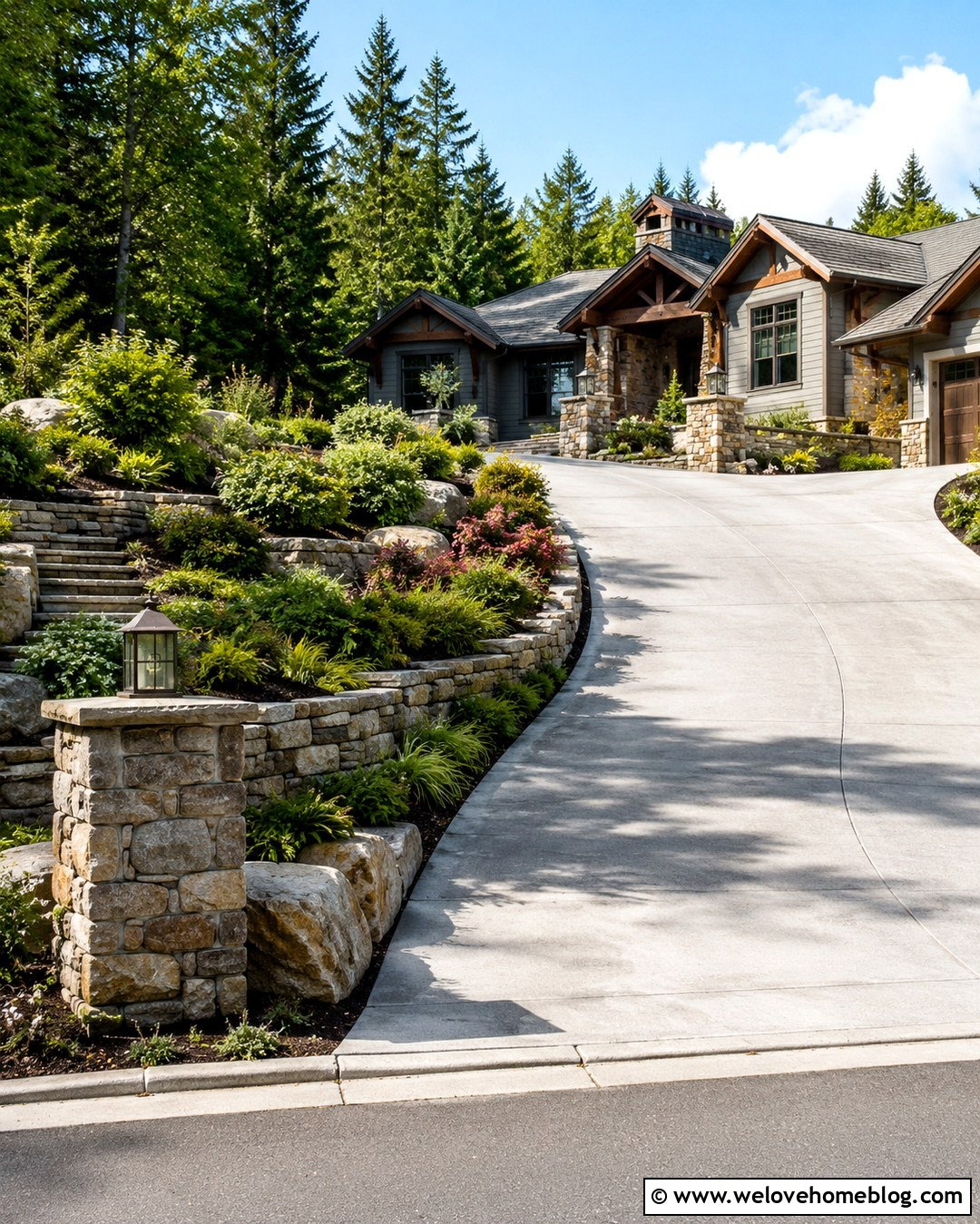 Rock Retaining Wall Along Driveway - 20 Rocks Along Driveway Ideas