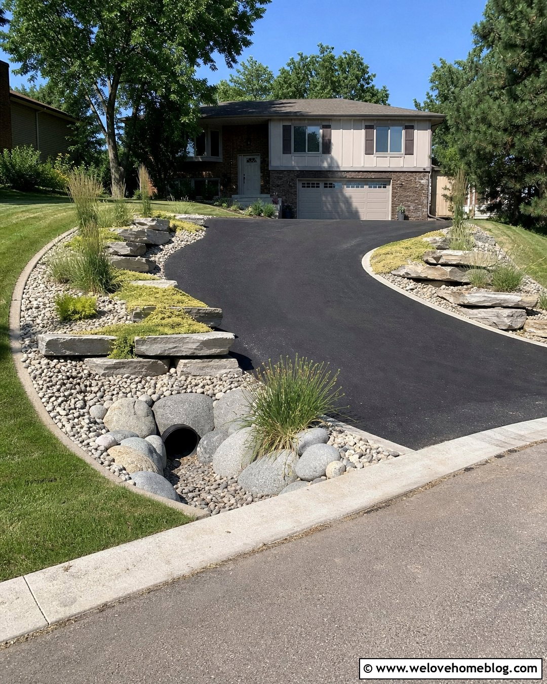 Rock Terrace Driveway Culvert With Sloped Asphalt Driveway - 20 rocks around driveway culvert ideas