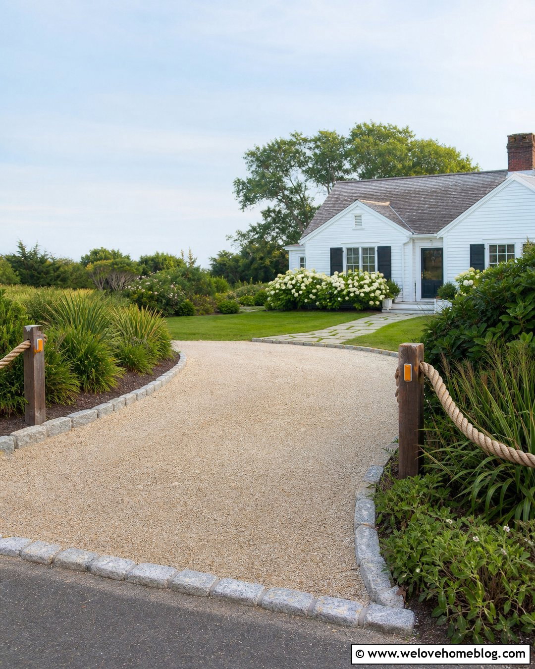 Rope Driveway Barrier With Timber Posts - 25 Driveway Barrier Ideas