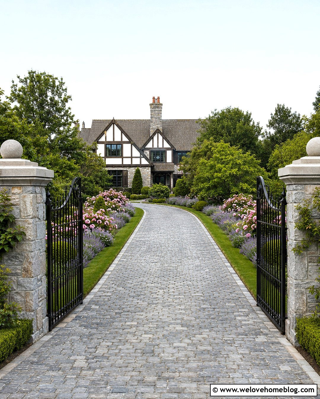 Rose Garden Beside Cobblestone Driveway - 20 Garden Beside Driveway Ideas