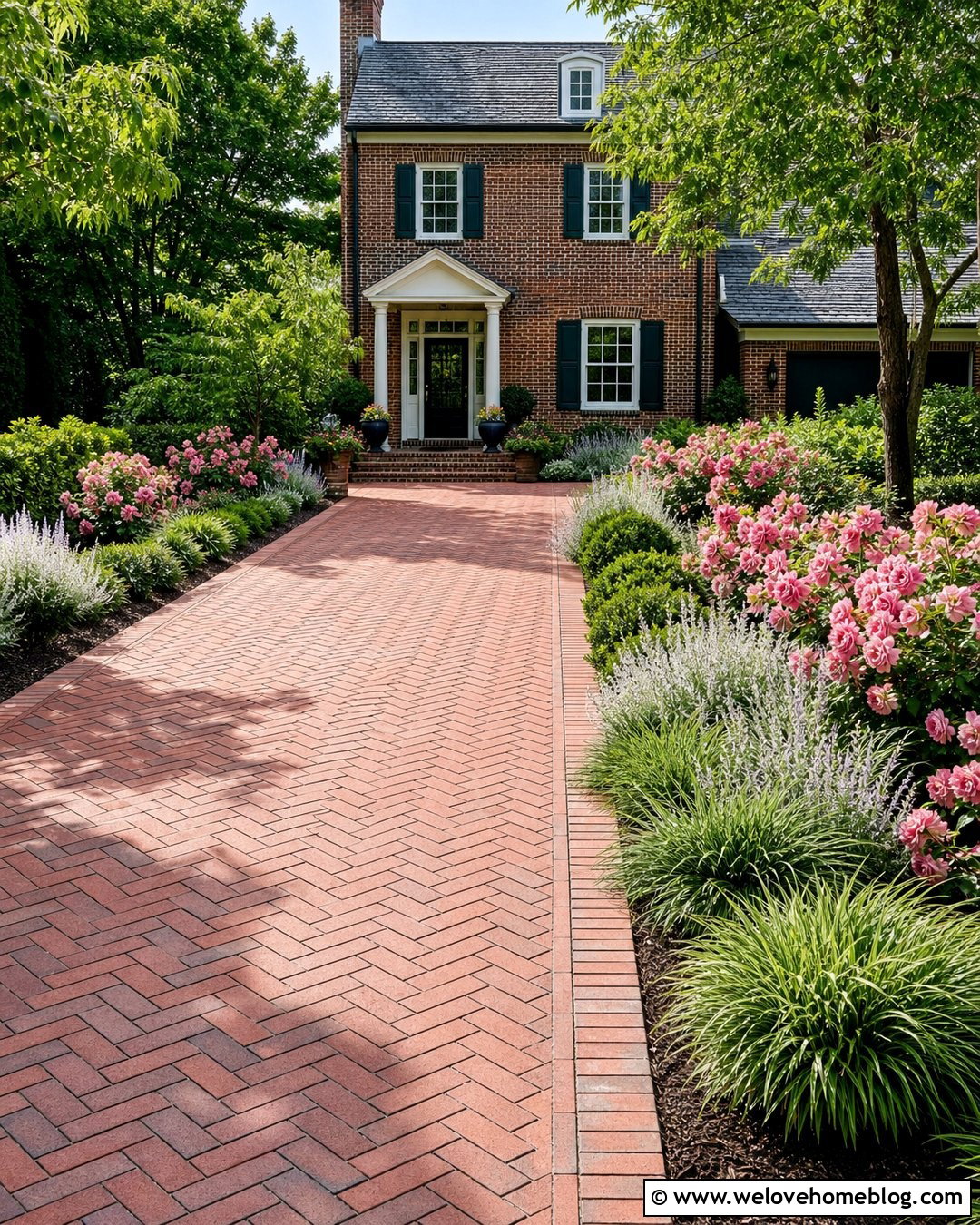 Rose Lined Brick Driveway - 25 flower lined driveway ideas